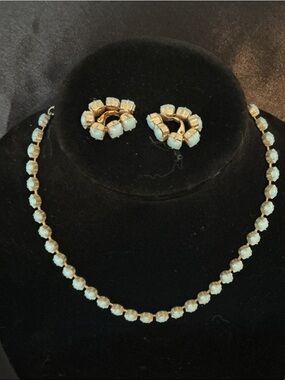Coro Gold-Tone Necklace and Clip Earrings with Blue Stones